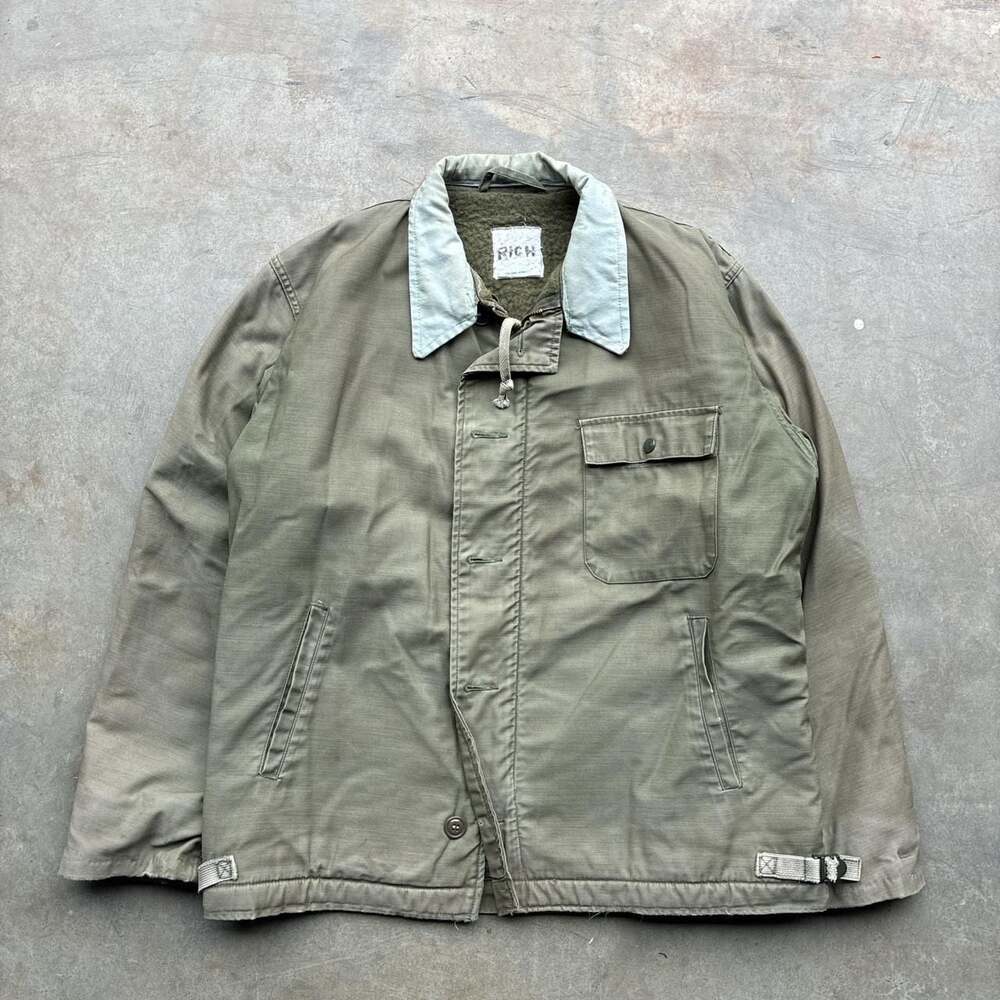 Vintage US Navy A-2 Deck Jacket 1970s Military Olive Green Large